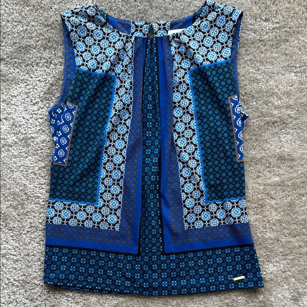 Blue Graphic Blouse with Geometric Print